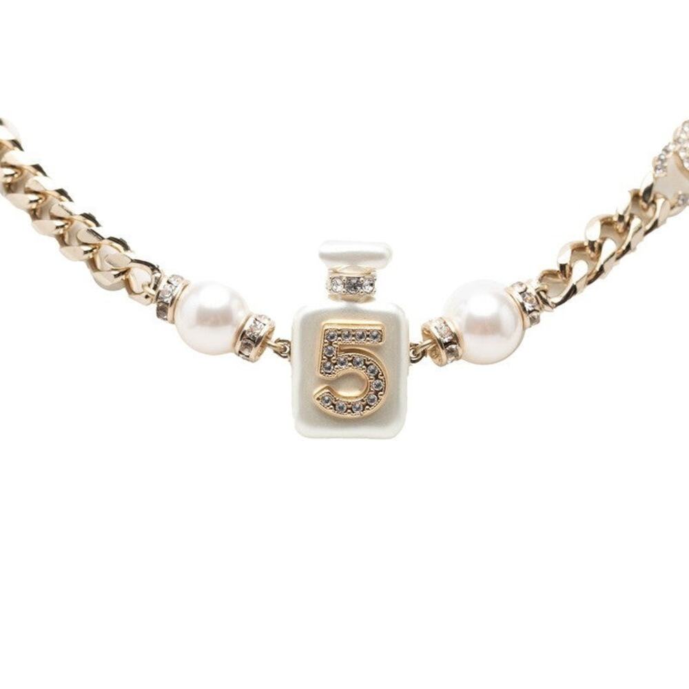 Chanel CC Logo No.5 Perfume Bottle Chain Pendant Necklace A22S Silver